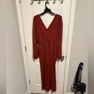 Women's Long Sleeve Romper in Rusty Orange